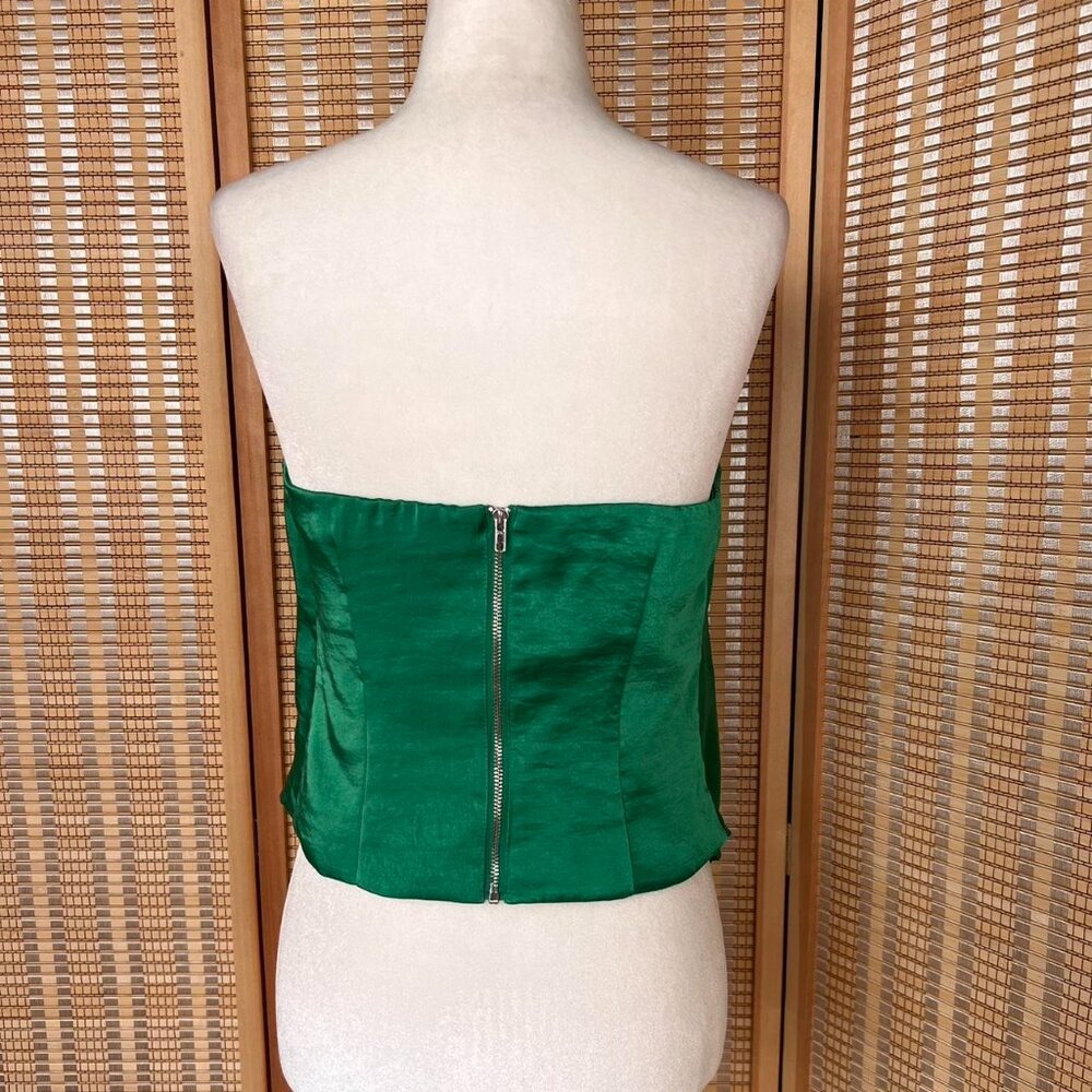 Superdown Green Strapless Satin Asymmetrical Top - image 3